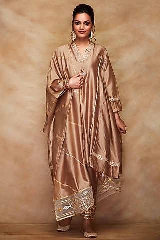Antique Gold Chanderi Silk Stole by Gulabo By Abu Sandeep