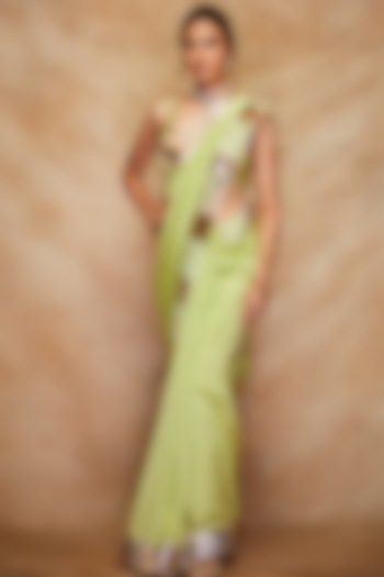 Pista Green Chanderi Silk Party Wear Saree by Gulabo By Abu Sandeep at Pernia's Pop Up Shop