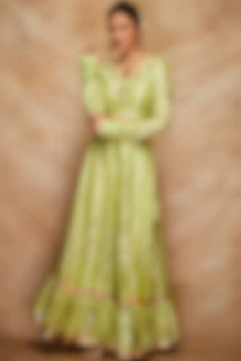 Pista Green Chanderi Silk Blouse by Gulabo By Abu Sandeep
