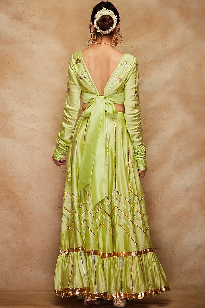 Pista Green Chanderi Silk Blouse by Gulabo By Abu Sandeep at Pernia's Pop Up Shop