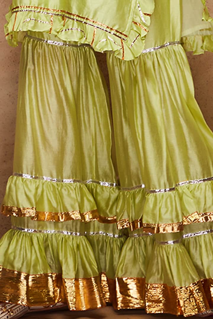 Pista Green Chanderi Silk Gharara Pants by Gulabo By Abu Sandeep at Pernia's Pop Up Shop
