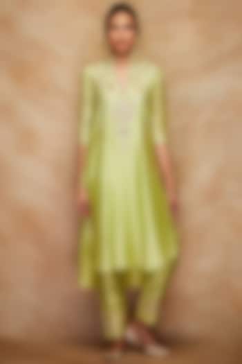 Pista Green Chanderi Silk Narrow Pants by Gulabo By Abu Sandeep