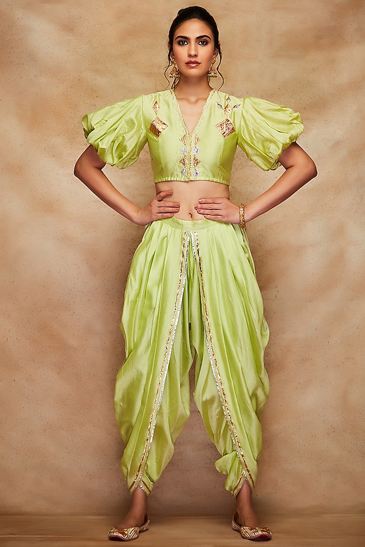 Pista Green Silk Blouse by Gulabo By Abu Sandeep
