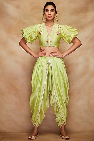 Pista Green Silk Blouse by Gulabo By Abu Sandeep