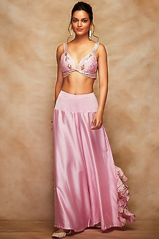 Pink Silk Bralette by Gulabo By Abu Sandeep