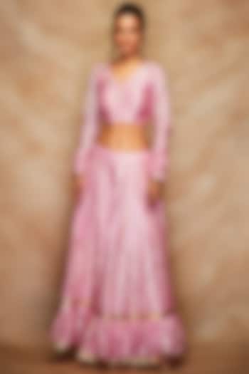 Pink Chanderi Silk Blouse by Gulabo By Abu Sandeep
