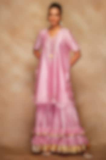 Pink Chanderi Gharara Pants by Gulabo By Abu Sandeep
