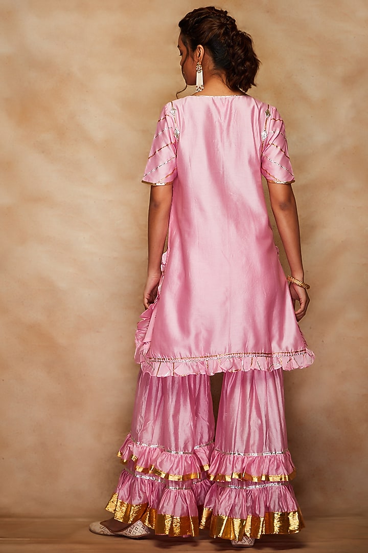 Pink Chanderi Gharara Pants by Gulabo By Abu Sandeep at Pernia's Pop Up Shop
