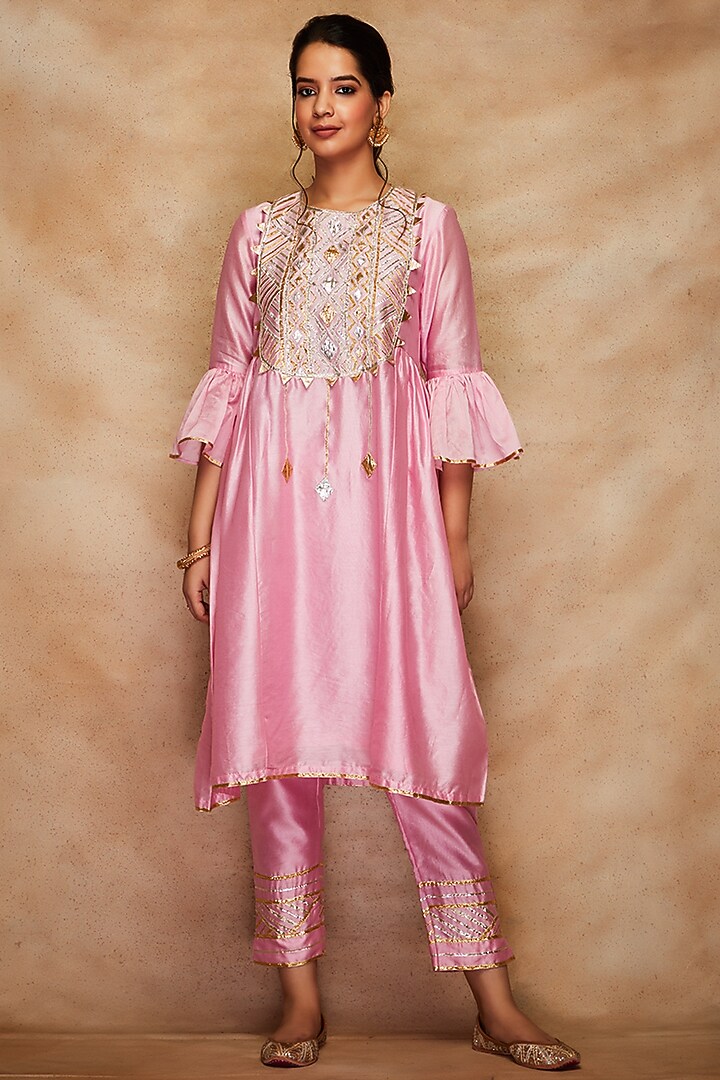 Pink Chanderi Silk Pants by Gulabo By Abu Sandeep at Pernia's Pop Up Shop