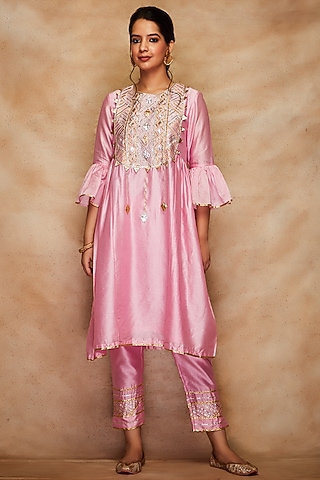 Pink Chanderi Silk Pants by Gulabo By Abu Sandeep