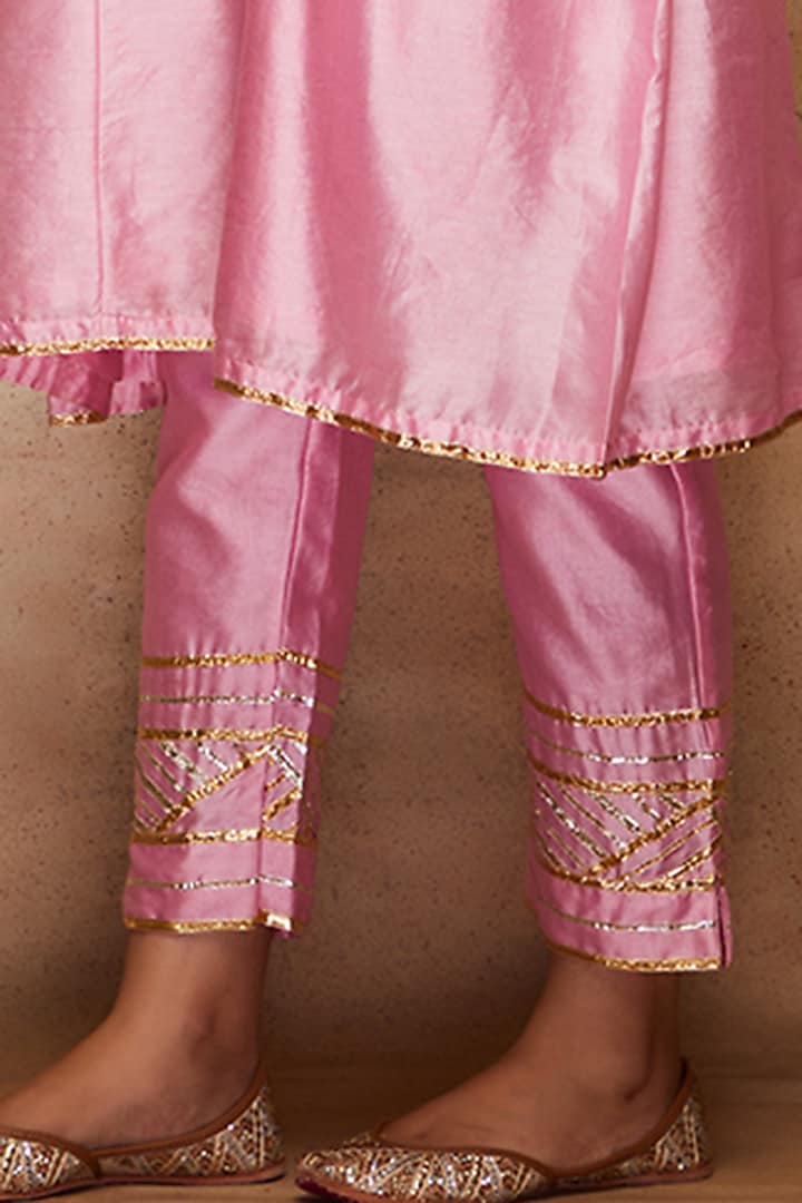 Pink Chanderi Silk Pants by Gulabo By Abu Sandeep at Pernia's Pop Up Shop