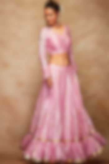 Pink Silk Ruffled Skirt by Gulabo By Abu Sandeep
