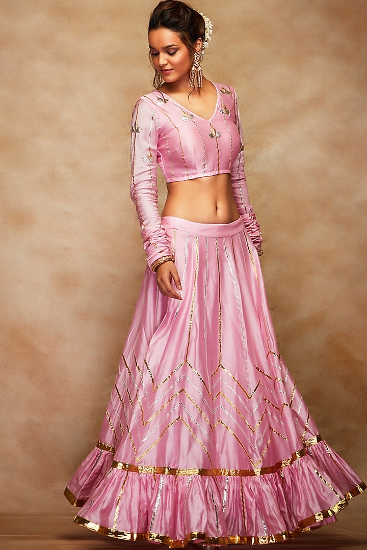 Pink Silk Ruffled Skirt by Gulabo By Abu Sandeep