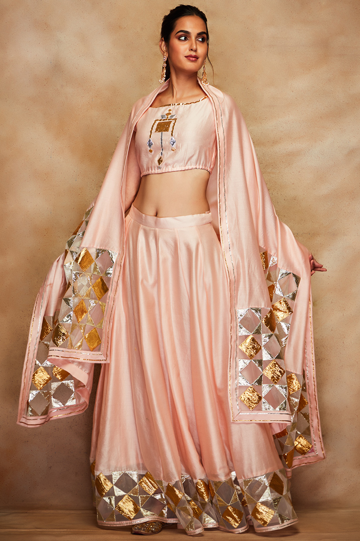 Peach Chanderi Crop Top by Gulabo By Abu Sandeep at Pernia's Pop Up Shop