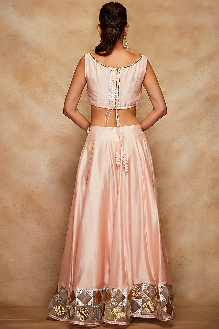 Peach Chanderi Crop Top by Gulabo By Abu Sandeep at Pernia's Pop Up Shop