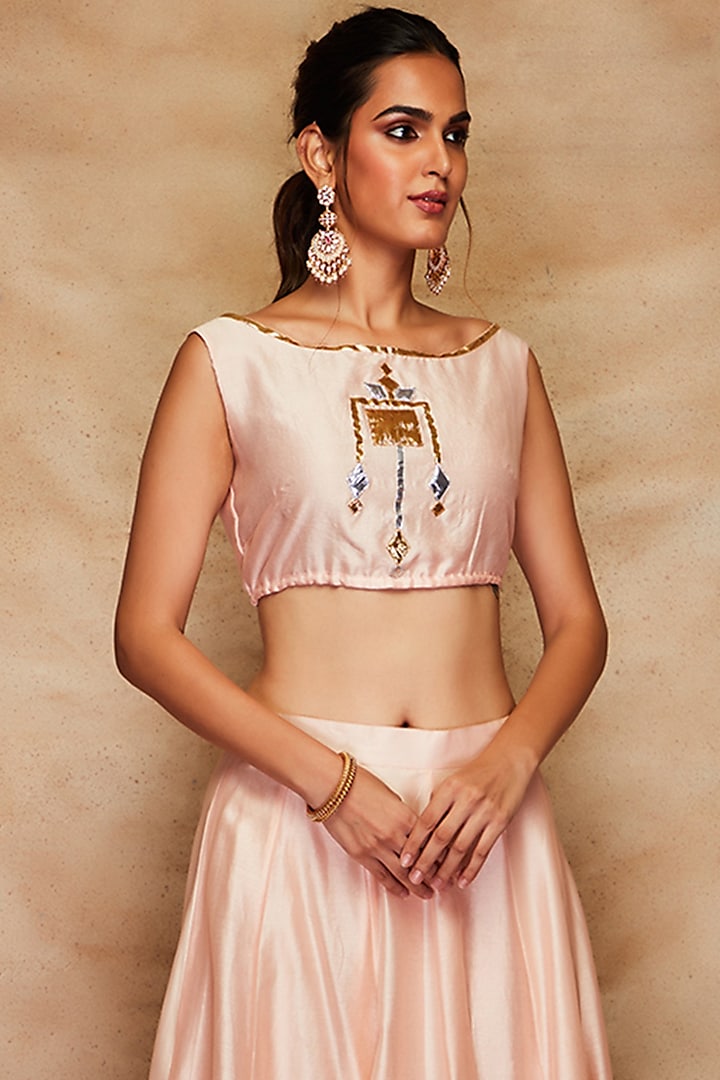 Peach Chanderi Crop Top by Gulabo By Abu Sandeep at Pernia's Pop Up Shop