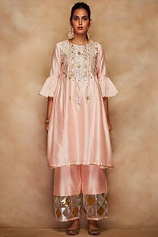 Peach Chanderi Pants by Gulabo By Abu Sandeep