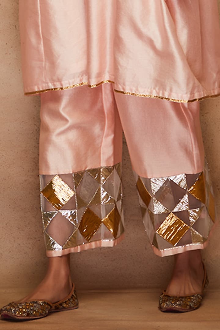 Peach Chanderi Pants by Gulabo By Abu Sandeep at Pernia's Pop Up Shop