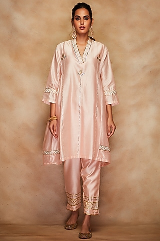 Peach Pants In Chanderi by Gulabo By Abu Sandeep