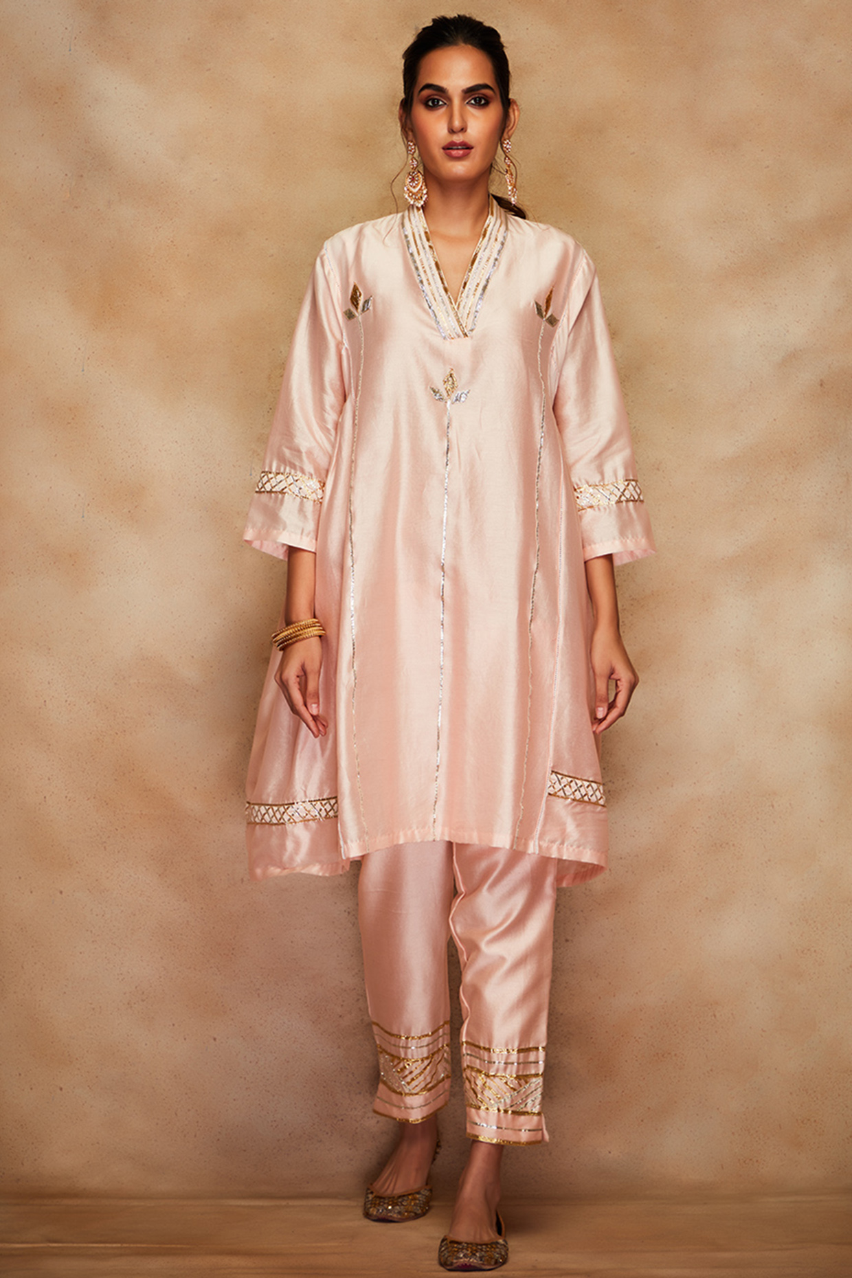 Peach Chanderi Tunic by Gulabo By Abu Sandeep at Pernia's Pop Up Shop