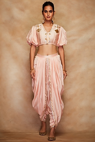 Peach Chanderi Silk Blouse by Gulabo By Abu Sandeep