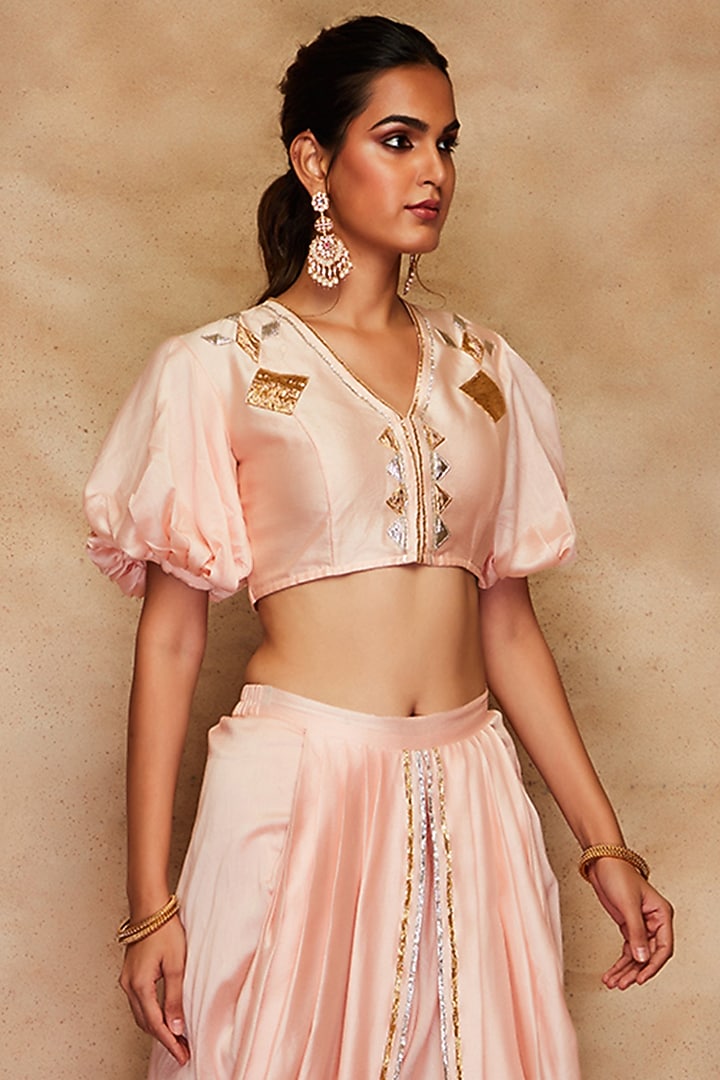 Peach Chanderi Silk Blouse by Gulabo By Abu Sandeep at Pernia's Pop Up Shop