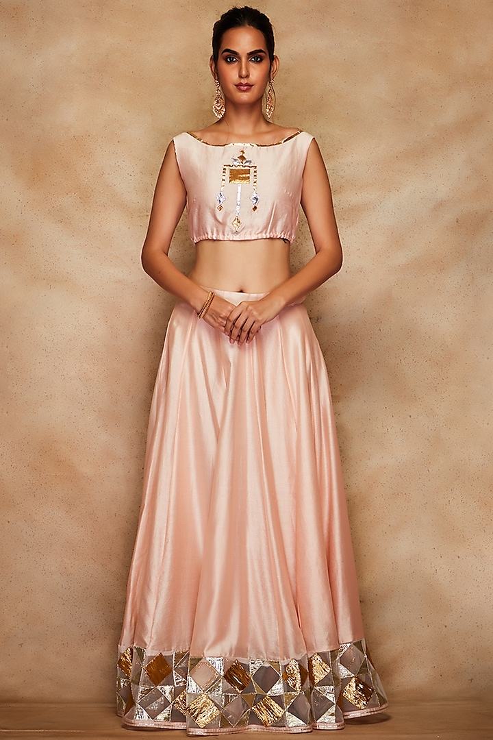 Peach Embellished Skirt by Gulabo By Abu Sandeep