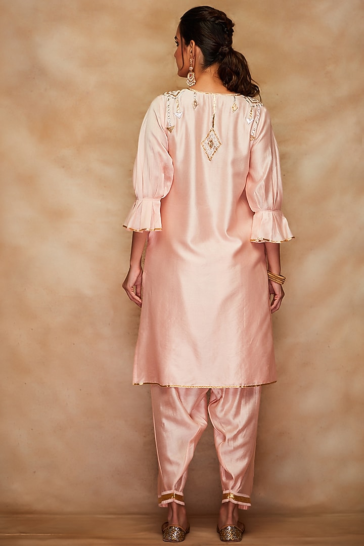 Peach Chanderi Silk Salwar Pants by Gulabo By Abu Sandeep at Pernia's Pop Up Shop