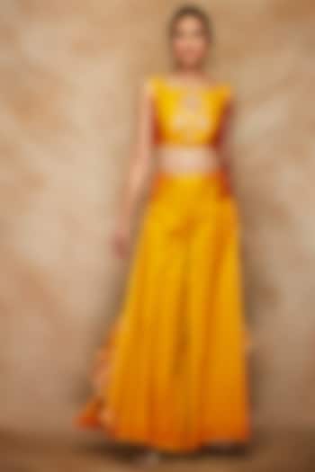 Mustard Chanderi Silk Crop Top by Gulabo By Abu Sandeep at Pernia's Pop Up Shop