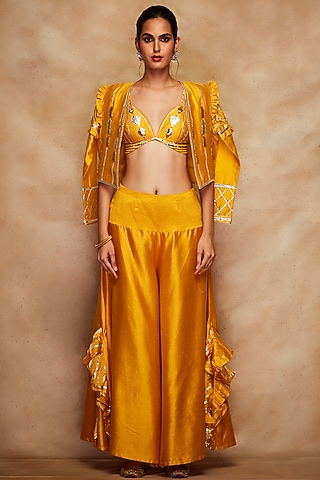 Mustard Chanderi Silk Bralette by Gulabo By Abu Sandeep