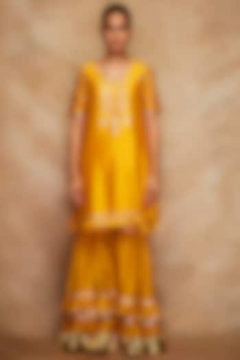 Mustard Chanderi Silk Gharara Pants by Gulabo By Abu Sandeep