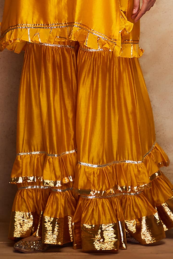 Mustard Chanderi Silk Gharara Pants by Gulabo By Abu Sandeep at Pernia's Pop Up Shop