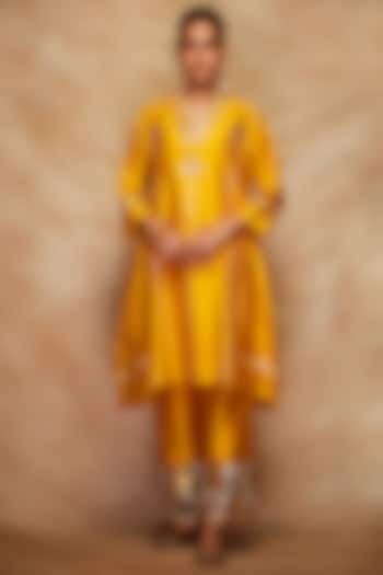 Mustard Chanderi Silk Kimono Tunic by Gulabo By Abu Sandeep