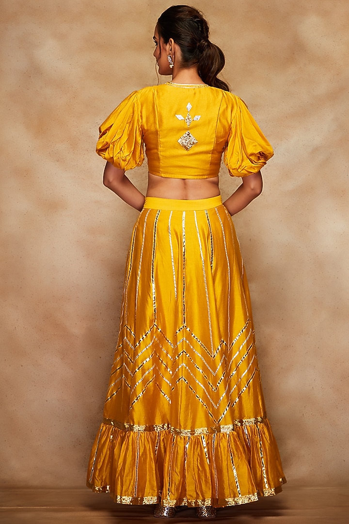 Mustard Pure Chanderi Silk Blouse by Gulabo By Abu Sandeep at Pernia's Pop Up Shop