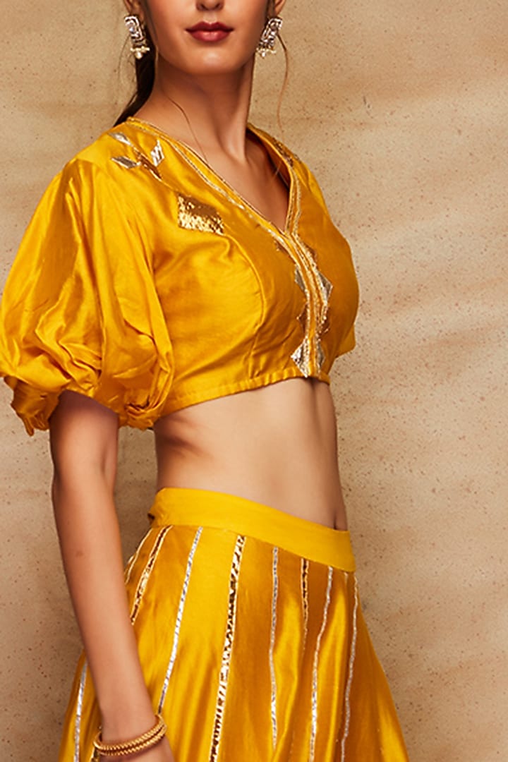 Mustard Pure Chanderi Silk Blouse by Gulabo By Abu Sandeep at Pernia's Pop Up Shop