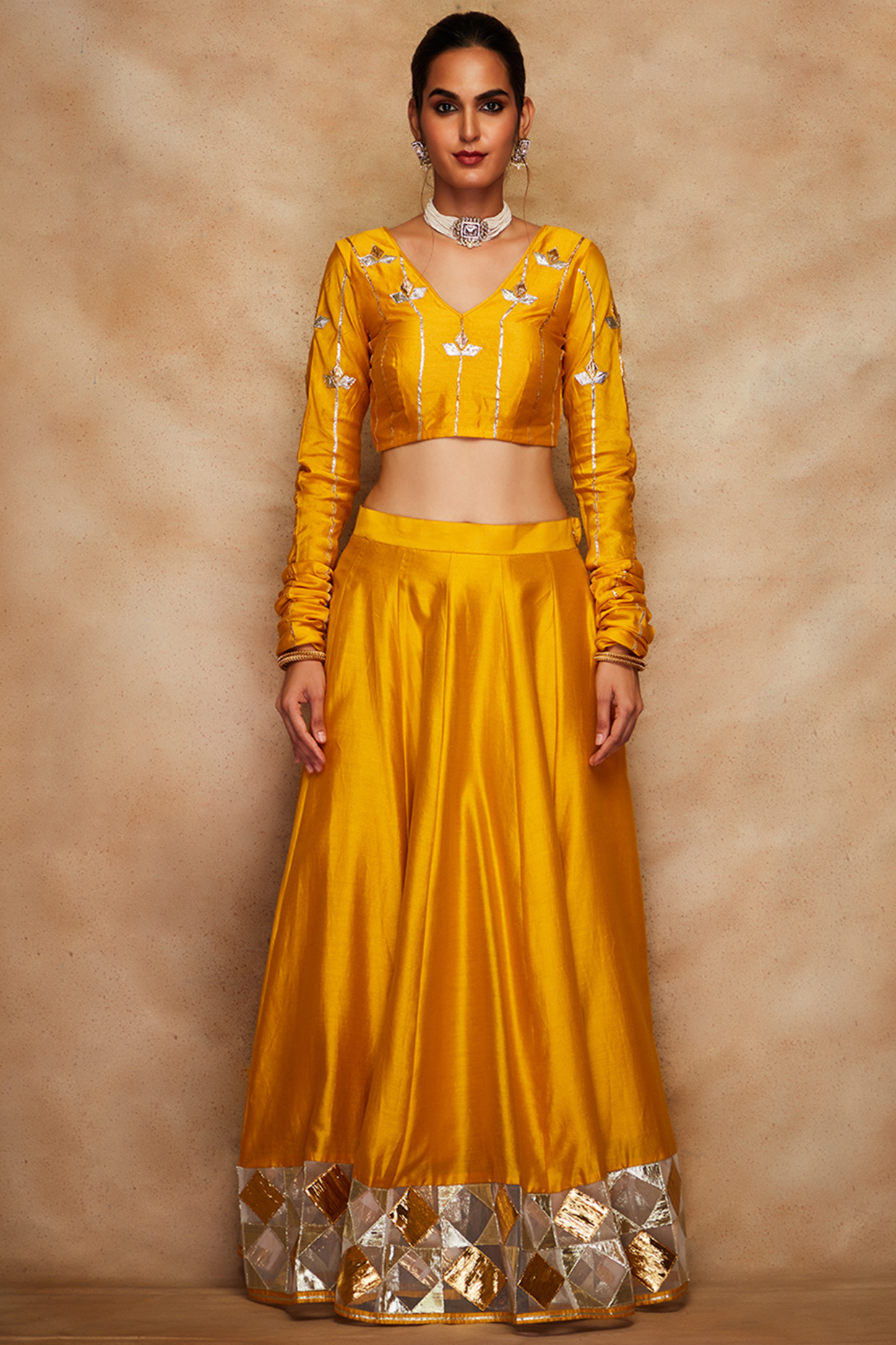 Mustard Embellished Lehenga by Gulabo By Abu Sandeep at Pernia's Pop Up Shop
