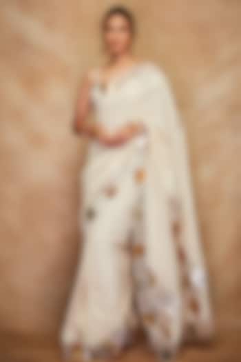 Off-White Pure Jamdani Chanderi Silk Saree Set by Gulabo By Abu Sandeep