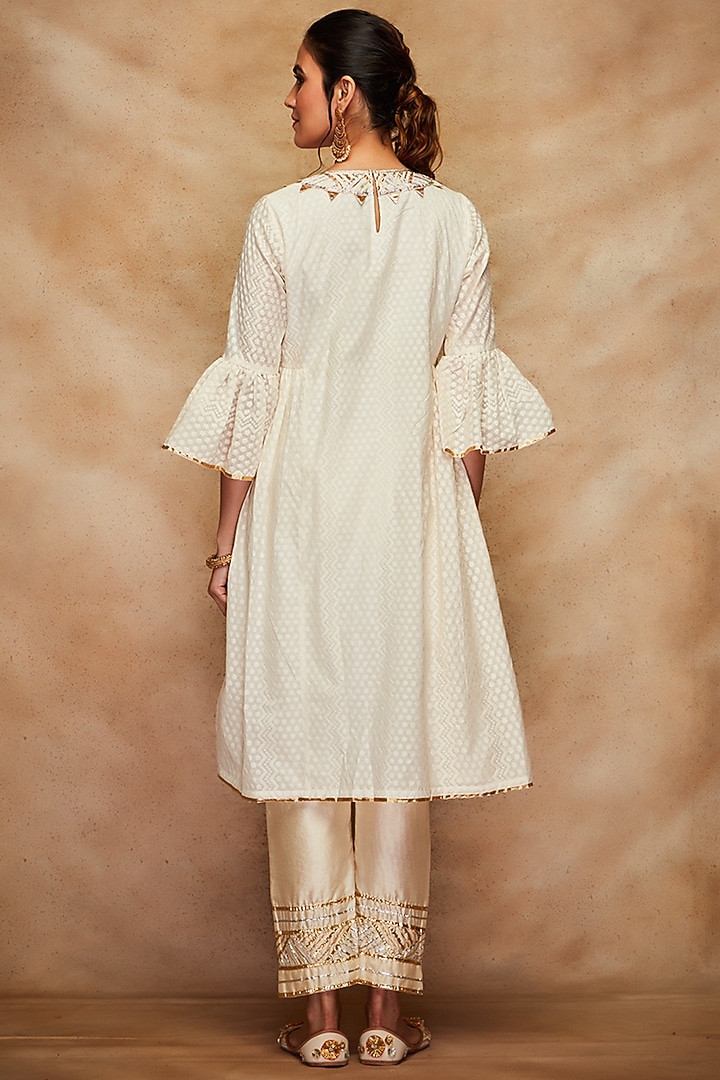 Off-White Pure Chanderi Silk Pencil Pants by Gulabo By Abu Sandeep at Pernia's Pop Up Shop