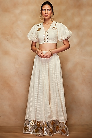 Off-White Chanderi Silk Blouse by Gulabo By Abu Sandeep