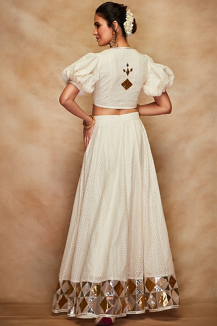 Off-White Chanderi Silk Blouse by Gulabo By Abu Sandeep at Pernia's Pop Up Shop