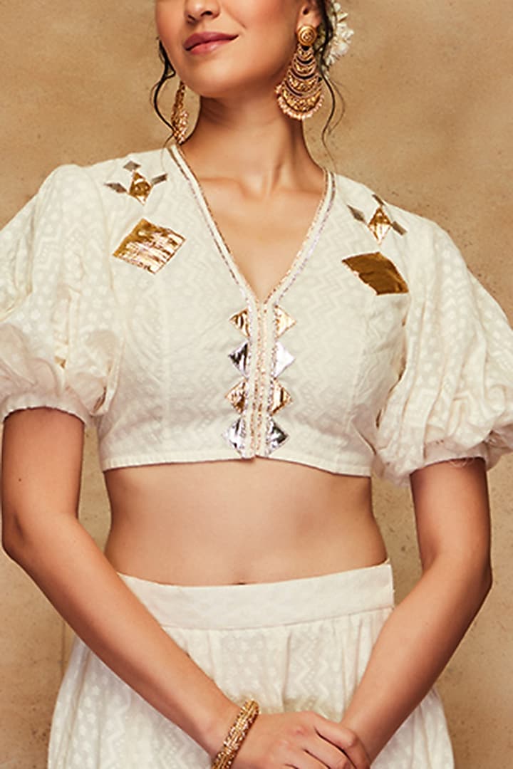Off-White Chanderi Silk Blouse by Gulabo By Abu Sandeep at Pernia's Pop Up Shop