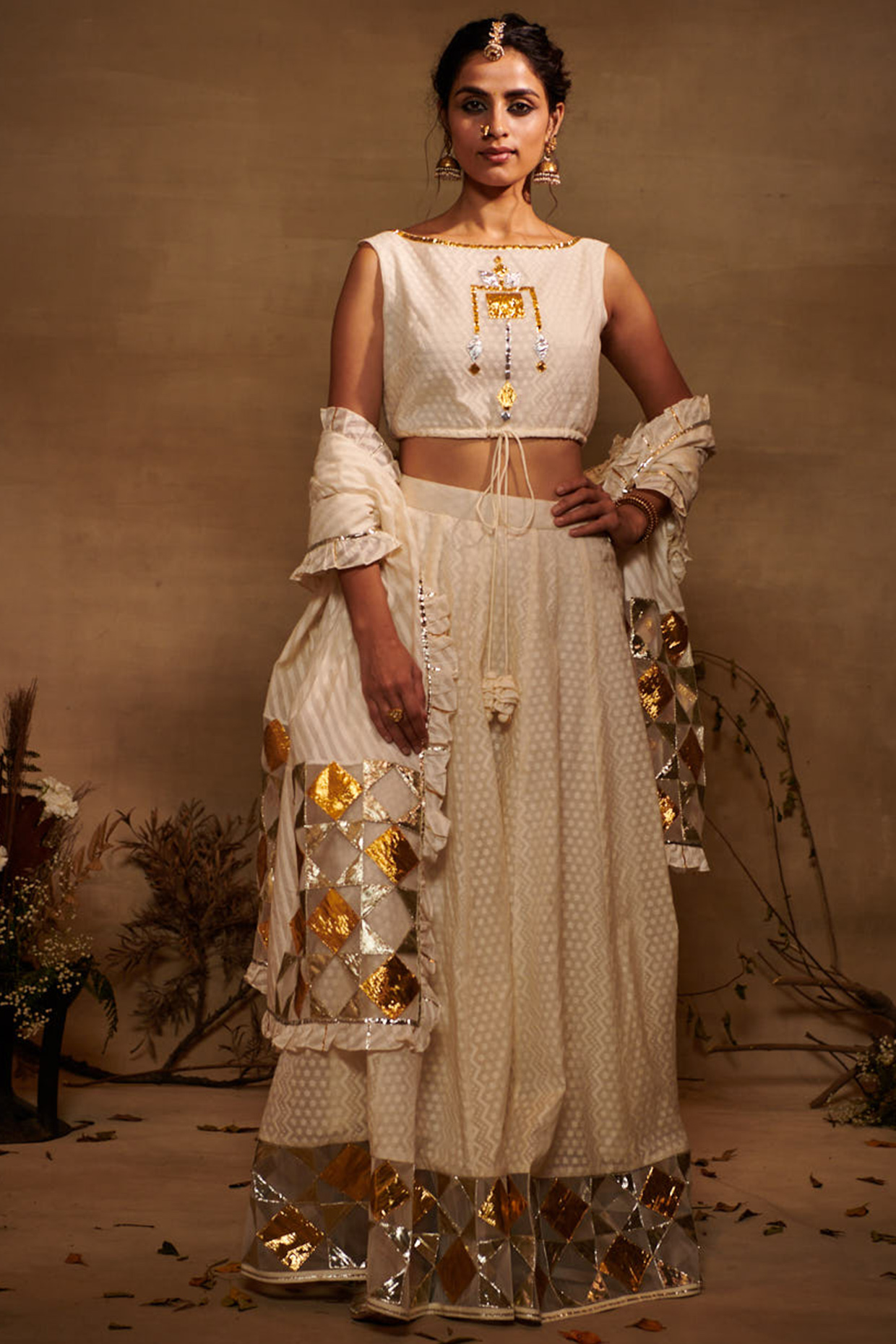 Off-White Flared Lehenga by Gulabo By Abu Sandeep at Pernia's Pop Up Shop