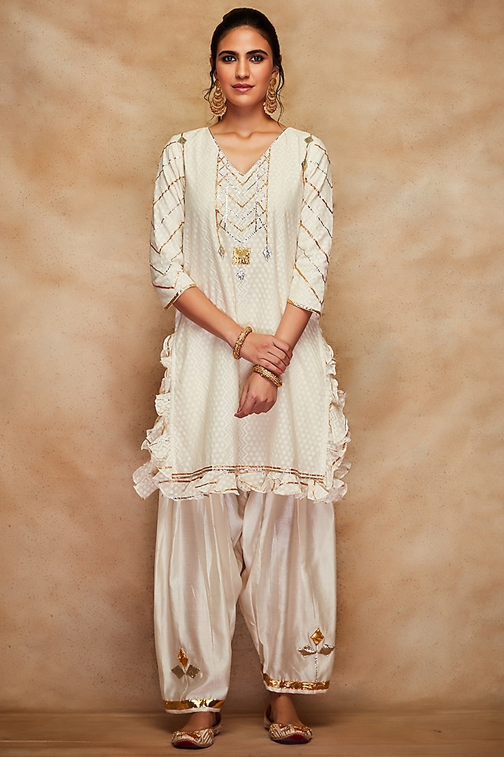 Off-White Pure Chanderi Silk Salwar Pants by Gulabo By Abu Sandeep