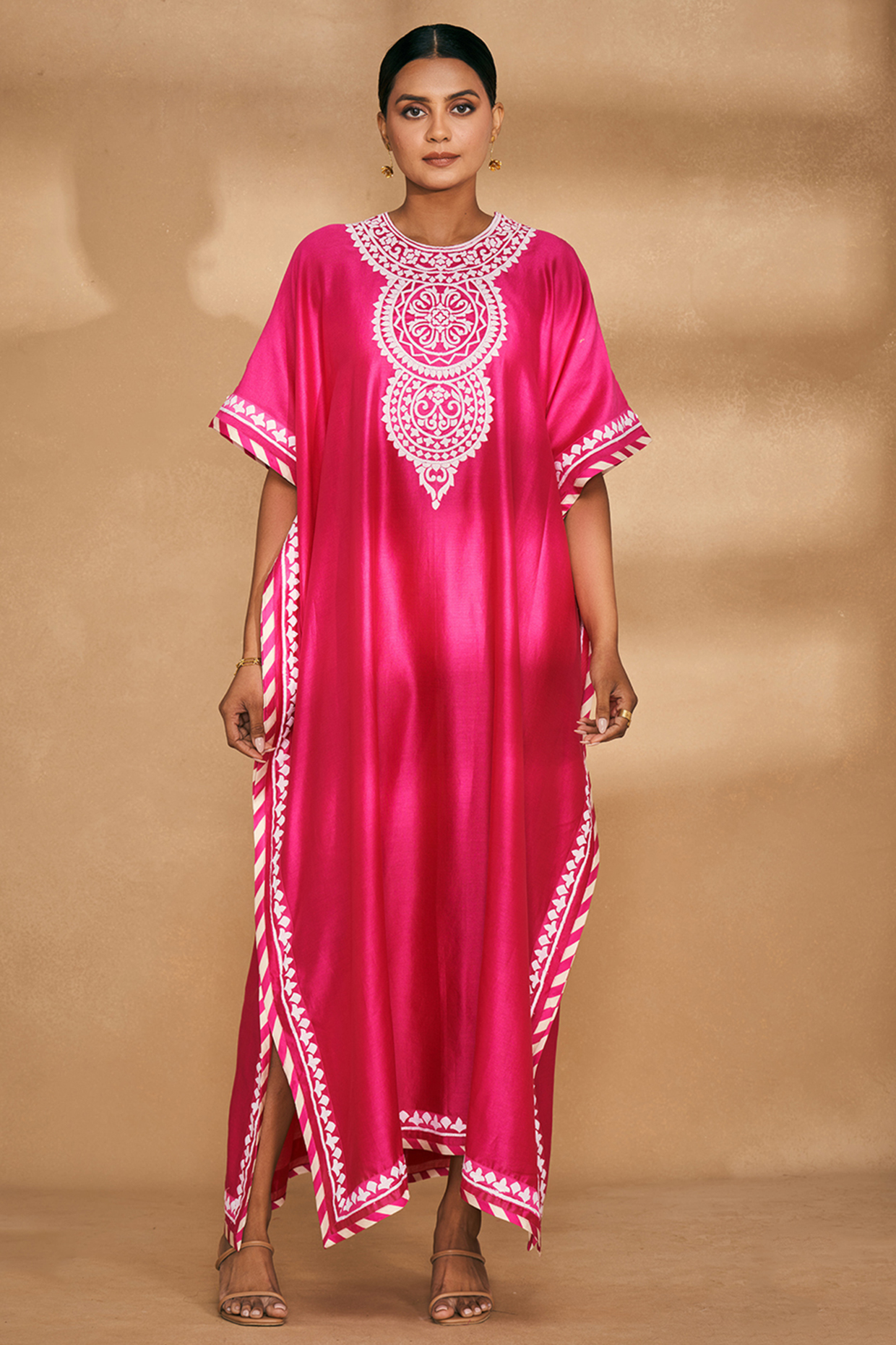 Pink Chanderi Embroidered Kaftan by Gulabo By Abu Sandeep at Pernia's Pop Up Shop