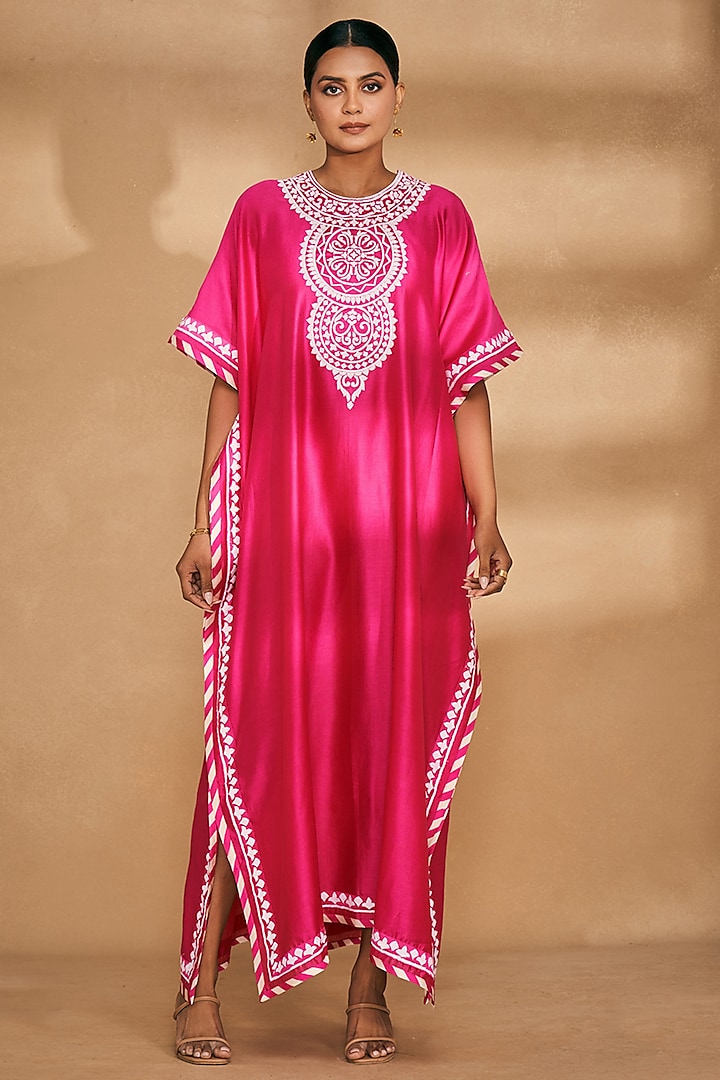 Pink Chanderi Embroidered Kaftan by Gulabo By Abu Sandeep at Pernia's Pop Up Shop