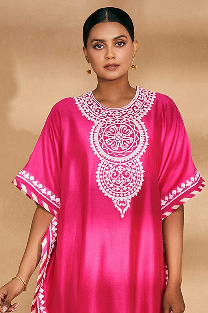 Pink Chanderi Embroidered Kaftan by Gulabo By Abu Sandeep at Pernia's Pop Up Shop