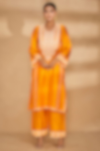 Orange Chanderi Embroidered A-Line Kurta by Gulabo By Abu Sandeep at Pernia's Pop Up Shop