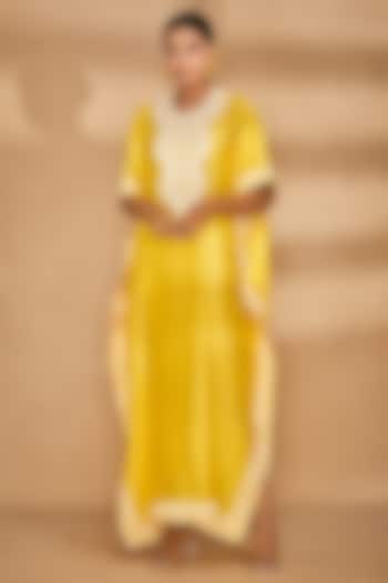 Yellow Chanderi Embroidered Kaftan by Gulabo By Abu Sandeep at Pernia's Pop Up Shop