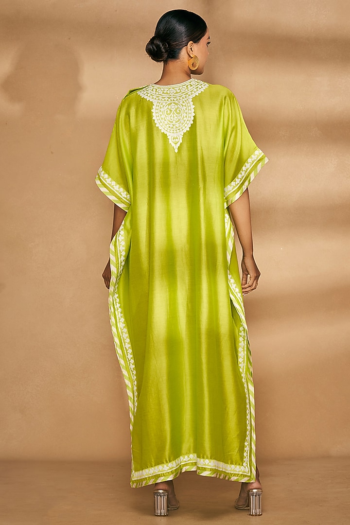 Lime Green Chanderi Embroidered Kaftan by Gulabo By Abu Sandeep at Pernia's Pop Up Shop