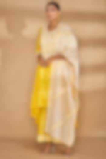Yellow Chanderi Embroidered Stole by Gulabo By Abu Sandeep